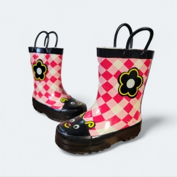 Kids Rain boots Flower Ladybug Gingham Picnic Checkerboard Size 5.5 - Picture 8 of 16